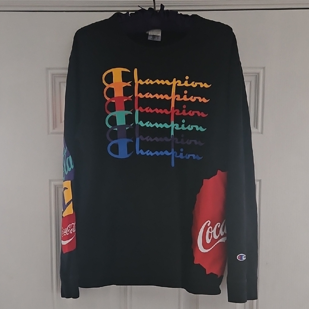 Champion Black Long Sleeved Coca Cola with Colorful Logo